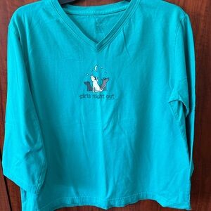 TEDDY THE DOG Girls Night Out Teal Long Sleeve Women's Tee 3/4 sleeve